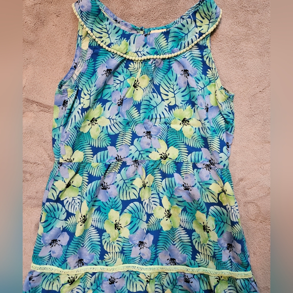 Vintage Faded Glory Blue and Green Tropical Dress